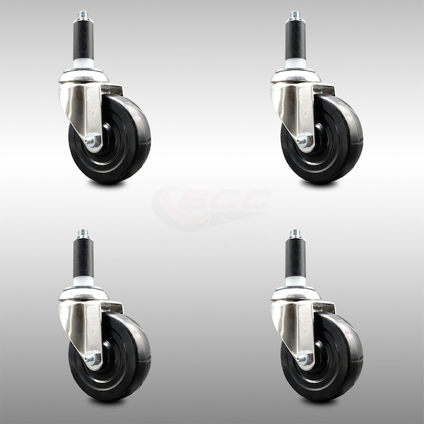 4 Inch 316SS Hard Rubber Wheel Swivel 1 Inch Expanding Stem Caster Set SCC
